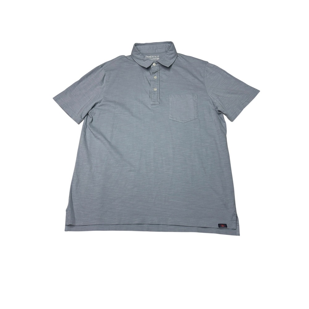 Faherty Sunwashed Organic Cotton Polo Shirt Blue Gray Mens Medium Short Sleeve